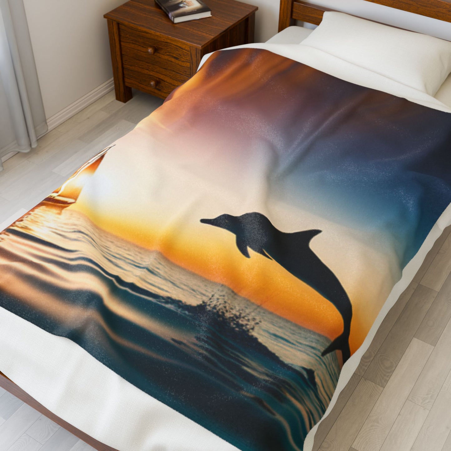 Velveteen Plush Blanket (Dolphin Sailboat)
