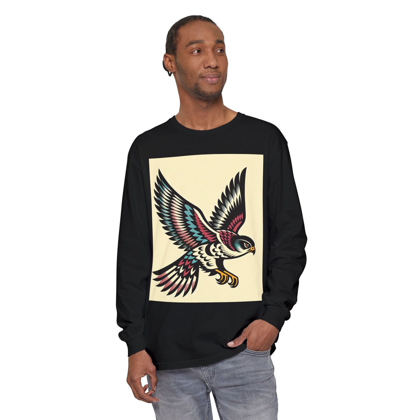 Unisex Garment-dyed Long Sleeve T-Shirt (Falcon)