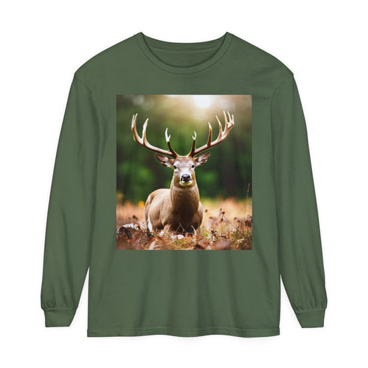 Unisex Garment-dyed Long Sleeve T-Shirt (Deer)