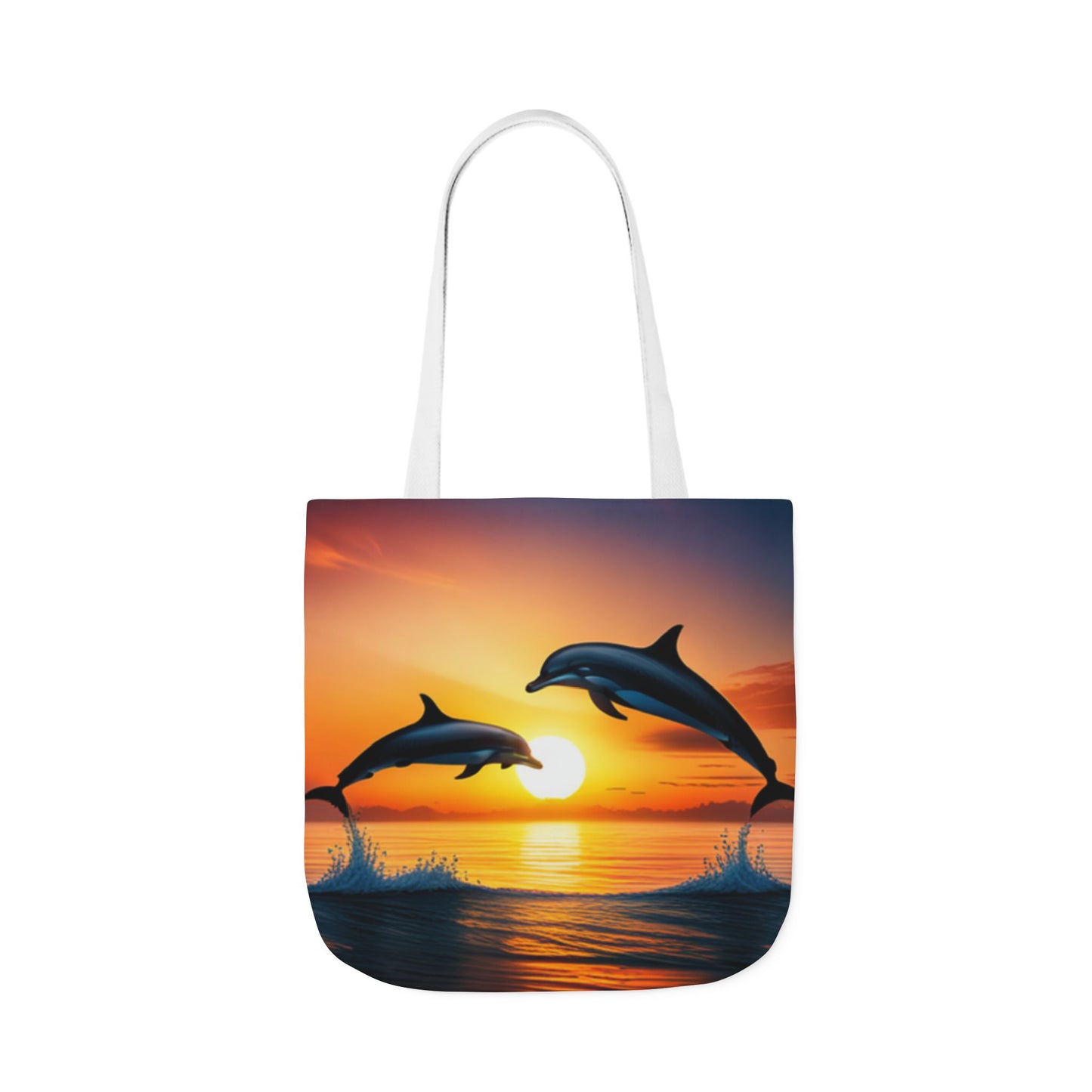 Canvas Tote Bag, 5-Color Straps (Dolphins sunset)