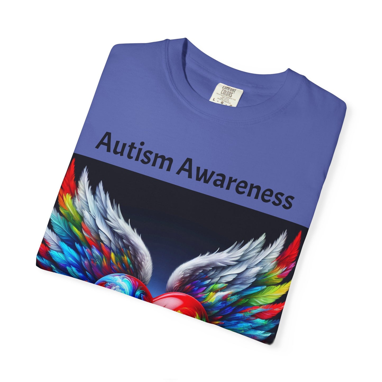 Autism Awareness Unisex Garment-Dyed T-Shirt - Colorful Heart Design