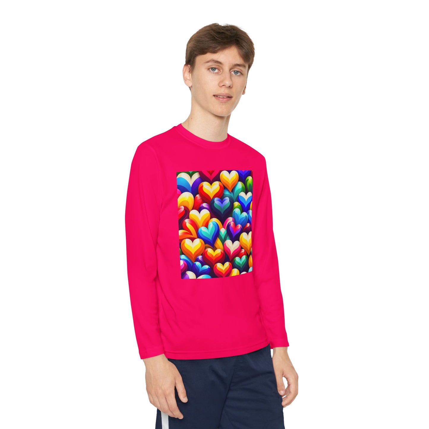 Youth Long Sleeve Competitor Tee (Colorful Hearts)
