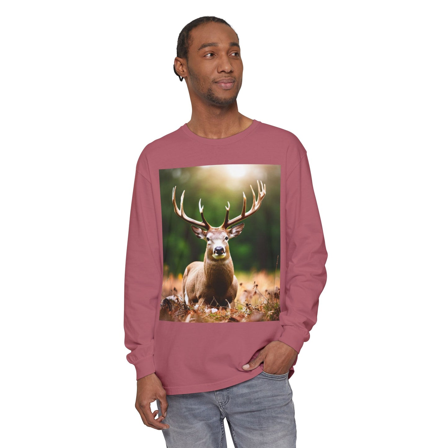 Unisex Garment-dyed Long Sleeve T-Shirt (Deer)