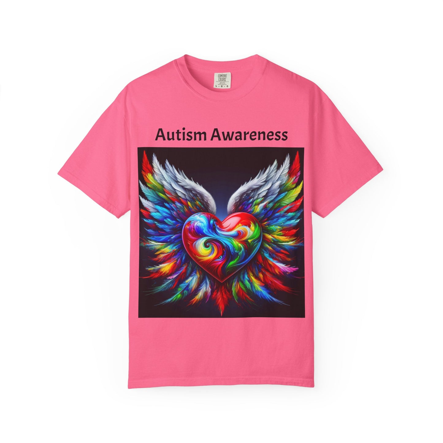 Autism Awareness Unisex Garment-Dyed T-Shirt - Colorful Heart Design