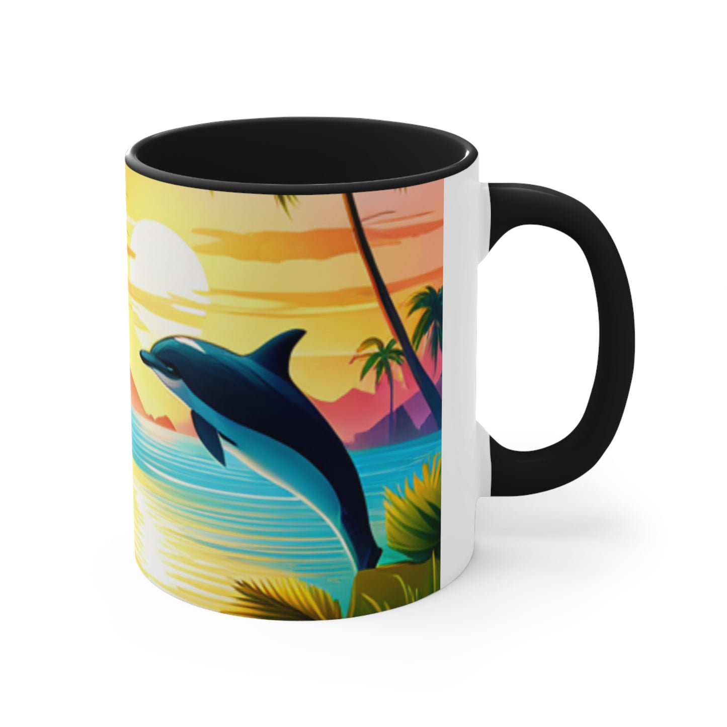 Accent Coffee Mug, 11oz (Dolphin Palm Tree)