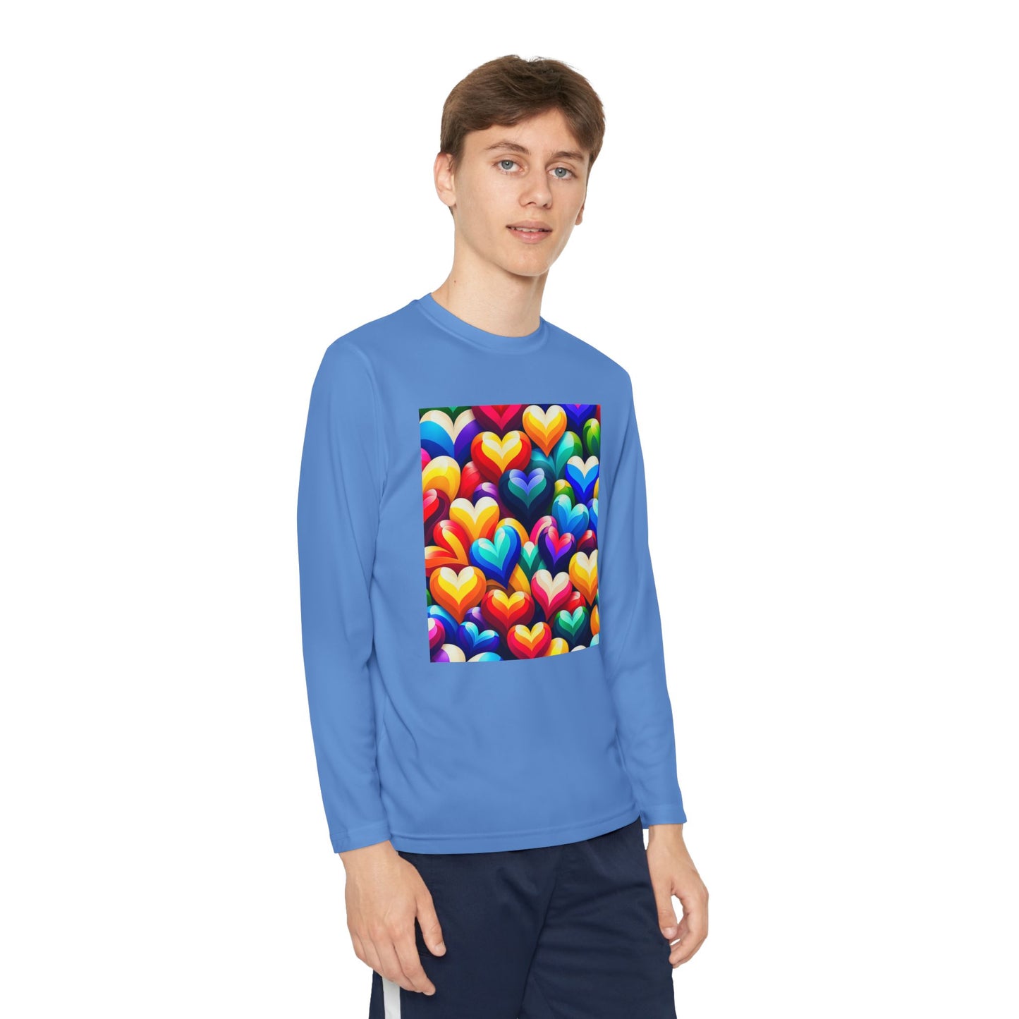 Youth Long Sleeve Competitor Tee (Colorful Hearts)