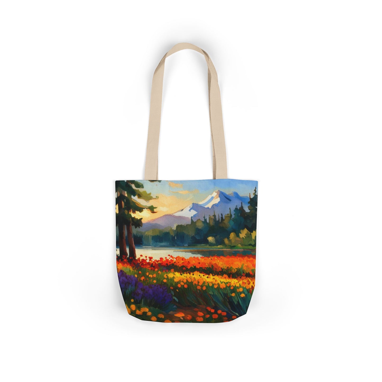 Canvas Tote Bag, 5-Color Straps (Flower Meadow)