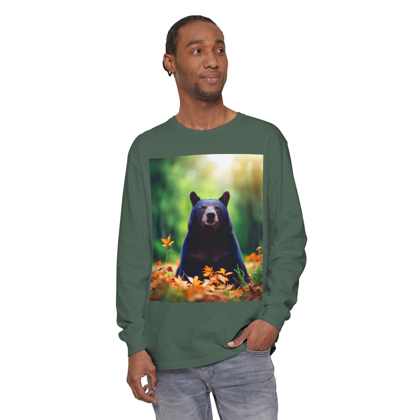 Unisex Garment-dyed Long Sleeve T-Shirt (Bear)