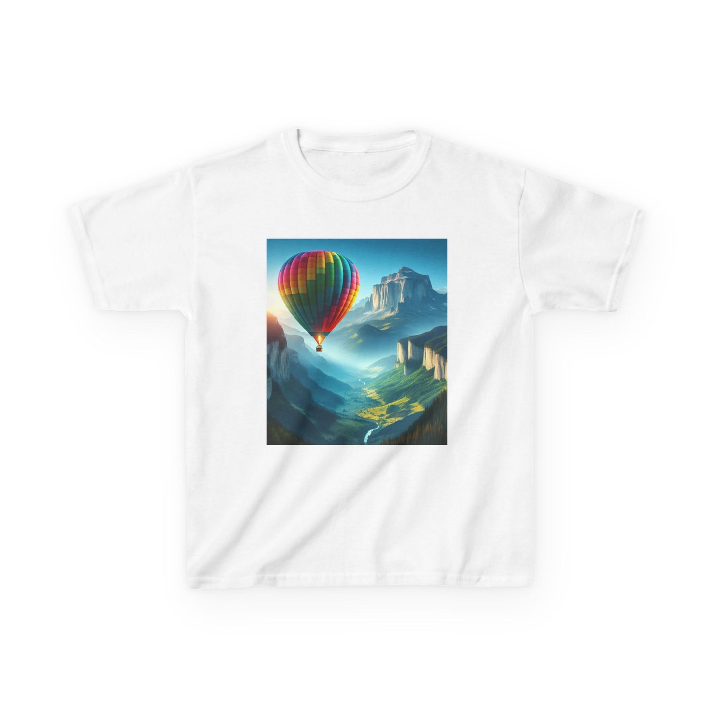 Kids Heavy Cotton™ Tee - Colorful Hot Air Balloon Adventure Tee for Young Explorers