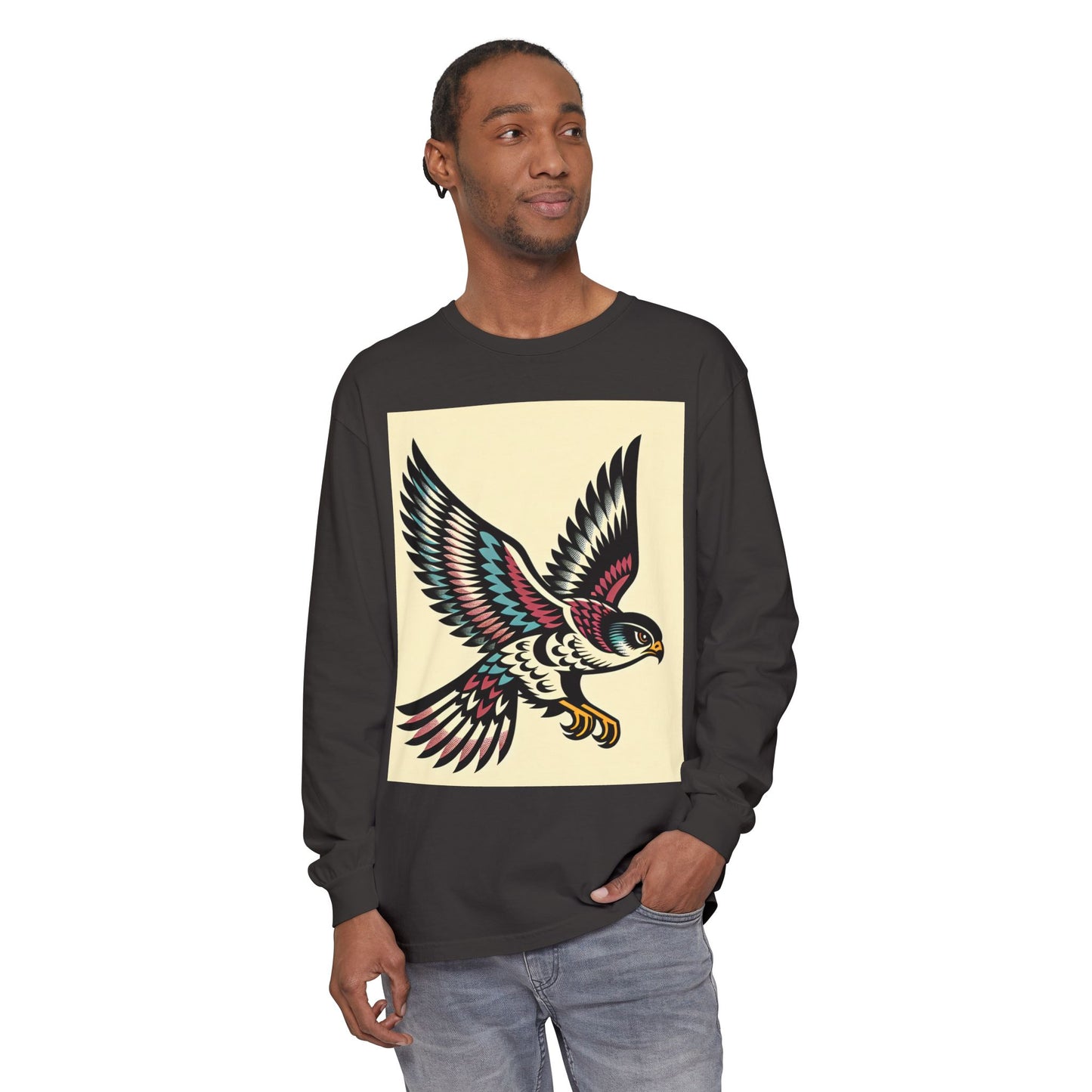 Unisex Garment-dyed Long Sleeve T-Shirt (Falcon)