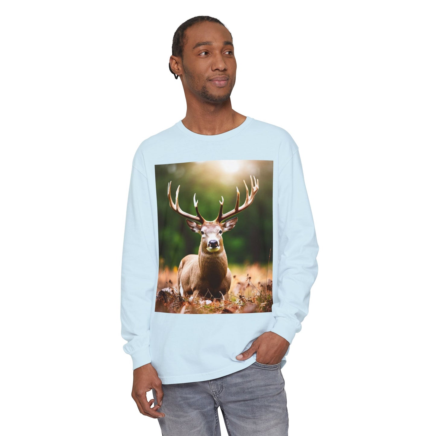 Unisex Garment-dyed Long Sleeve T-Shirt (Deer)