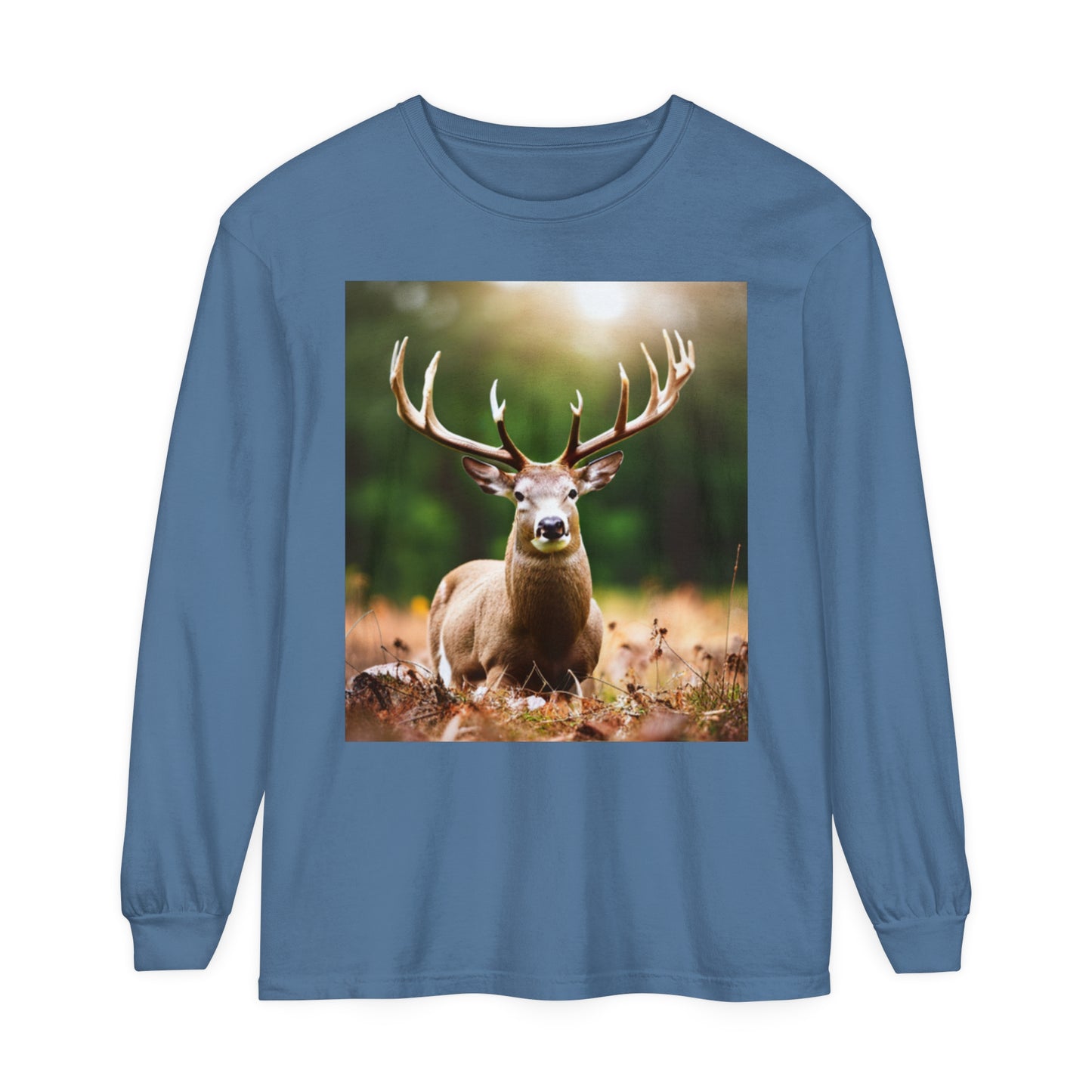 Unisex Garment-dyed Long Sleeve T-Shirt (Deer)