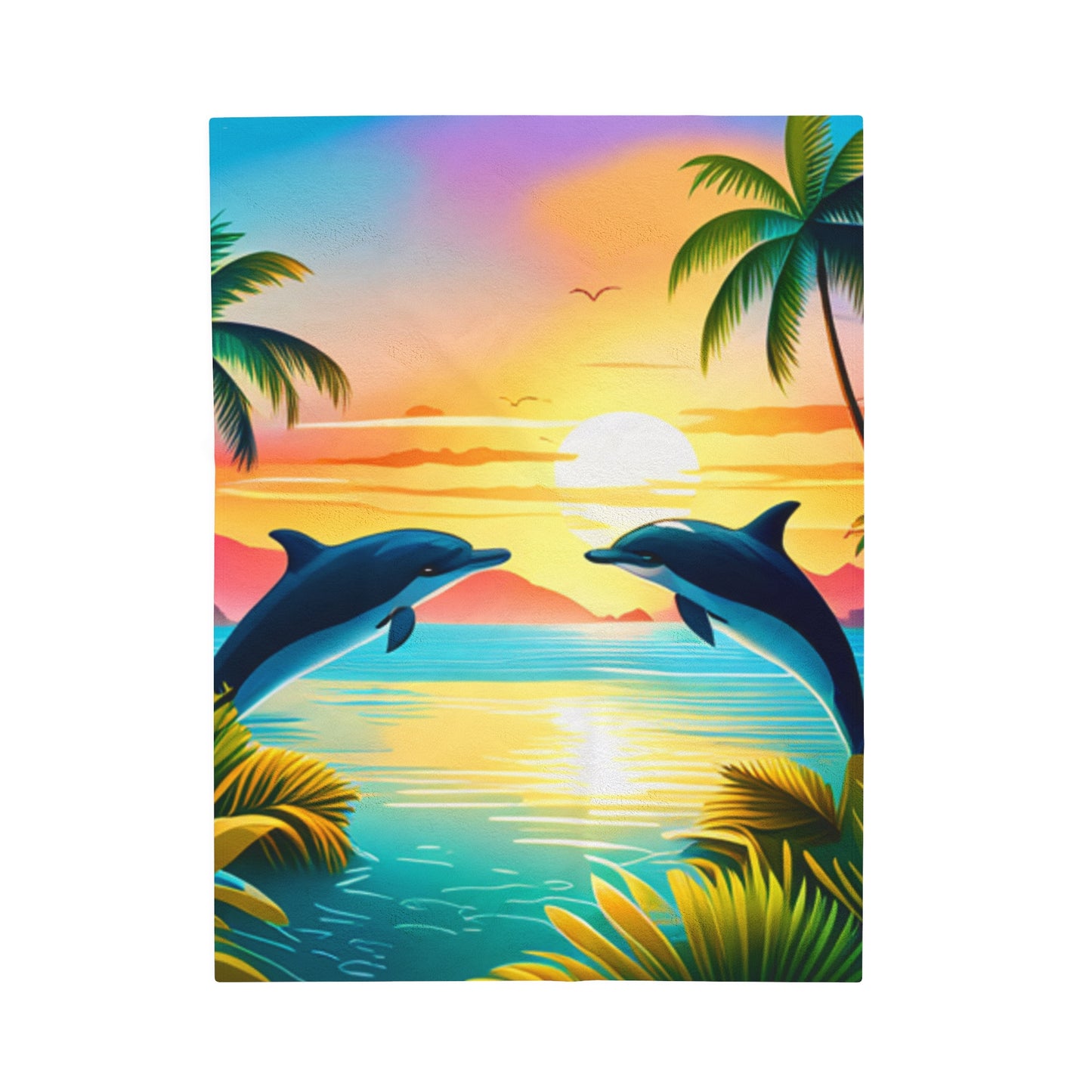 Velveteen Plush Blanket (Dolphin Palm Tree)