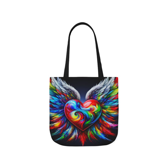 Colorful Heart Wings Canvas Tote Bag - Vibrant 5-Color Straps