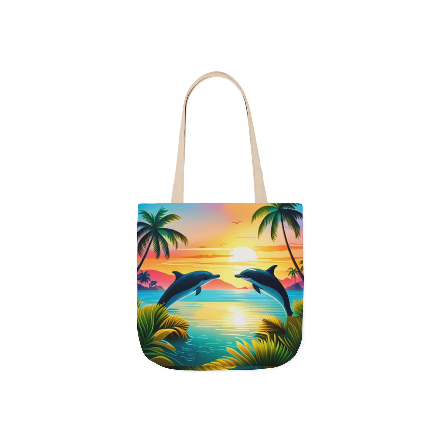 Canvas Tote Bag, 5-Color Straps (Dolphin/Palm Tree)