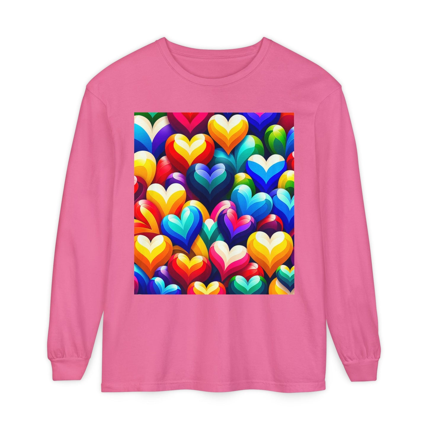 Unisex Garment-dyed Long Sleeve T-Shirt (Colorful Hearts)