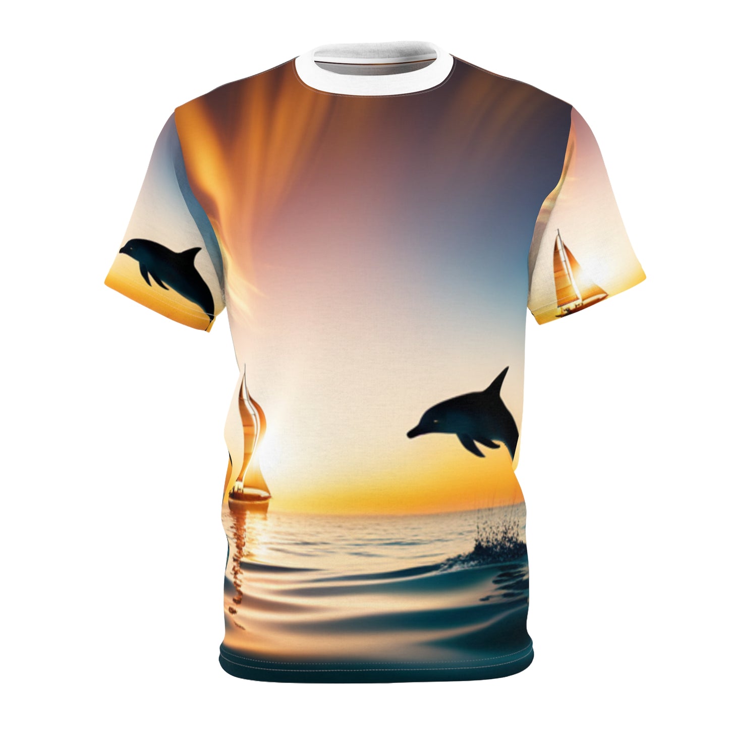 Unisex Cut & Sew Tee (AOP) (Dolphin Sailboat)