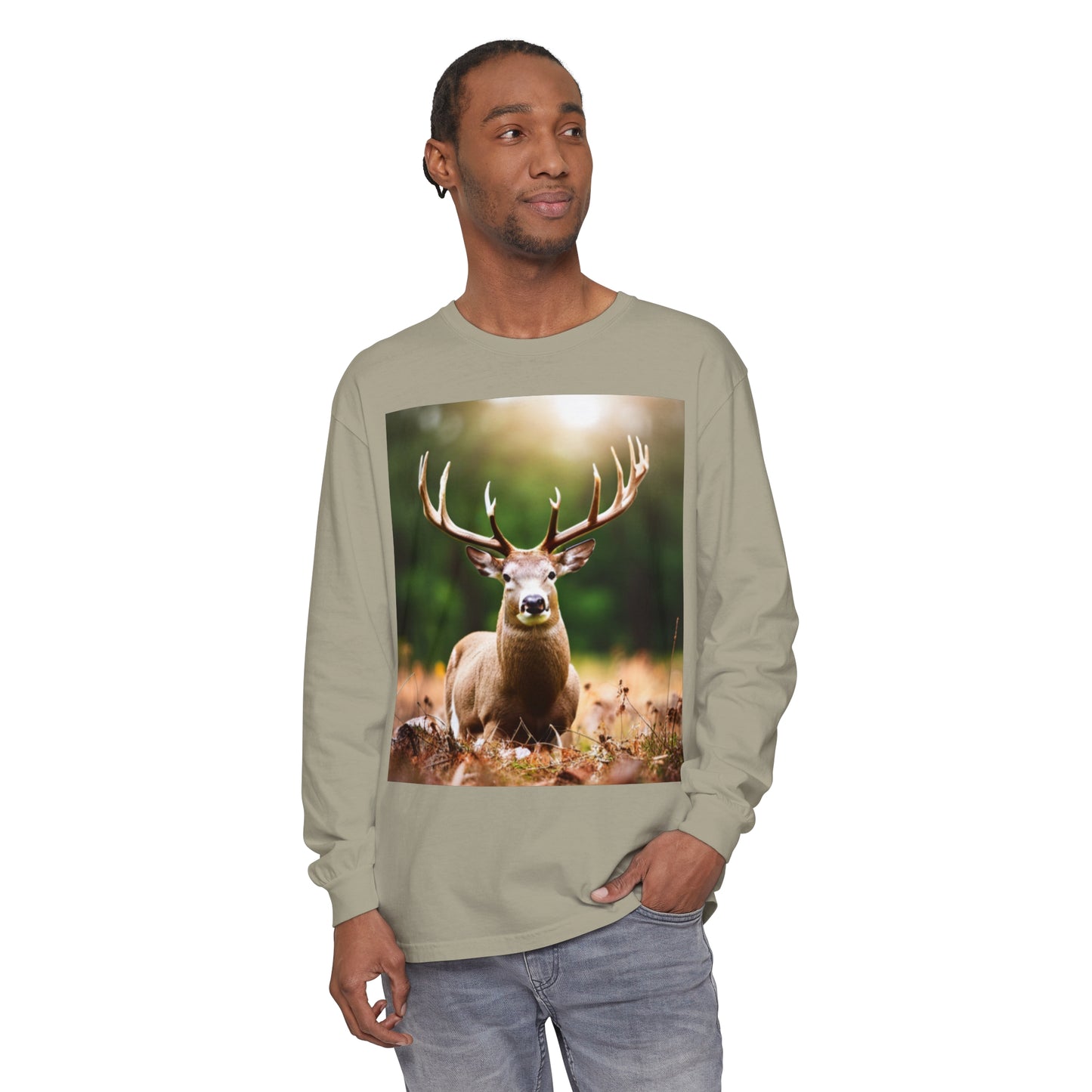 Unisex Garment-dyed Long Sleeve T-Shirt (Deer)