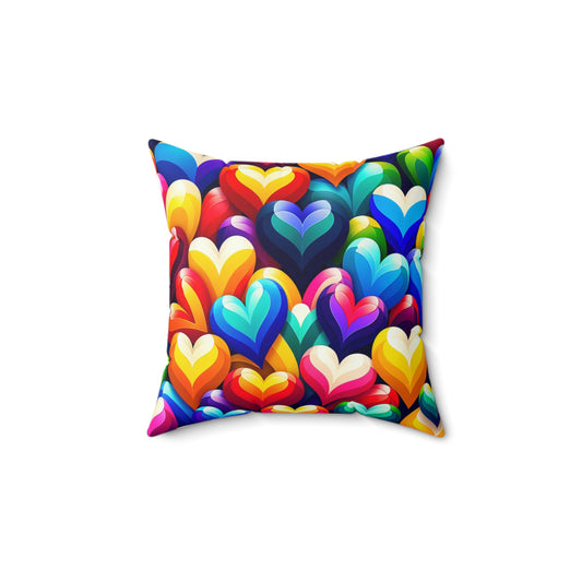 Spun Polyester Square Pillow (Colorful Hearts)