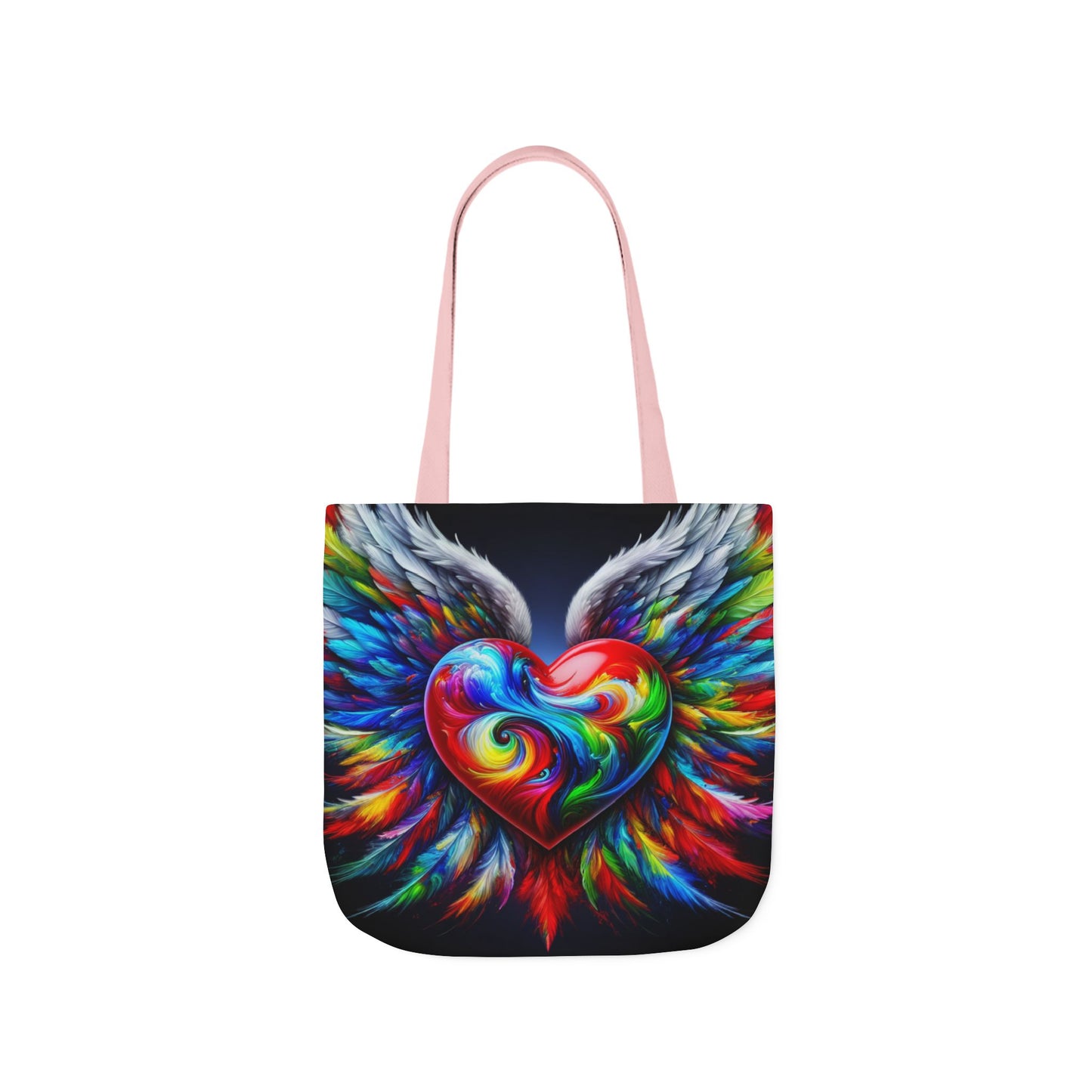 Colorful Heart Wings Canvas Tote Bag - Vibrant 5-Color Straps