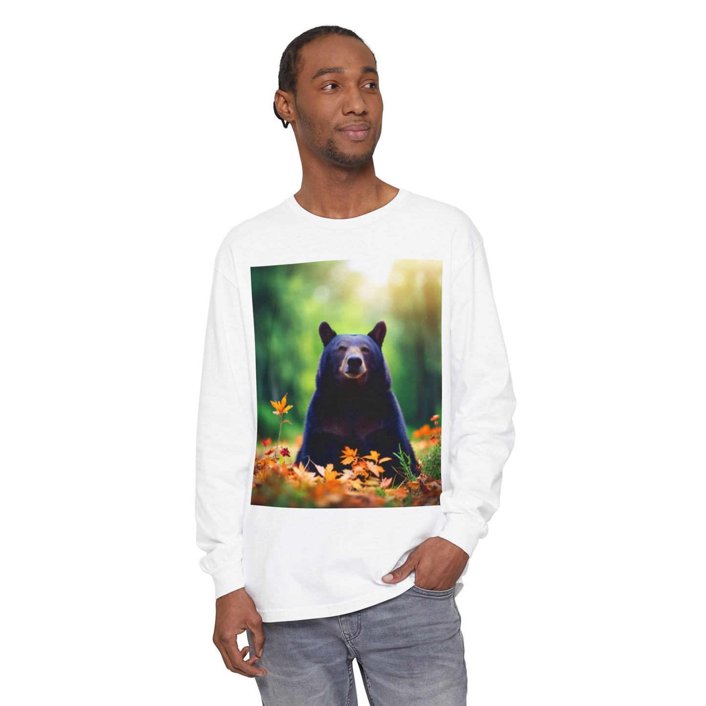 Unisex Garment-dyed Long Sleeve T-Shirt (Bear)