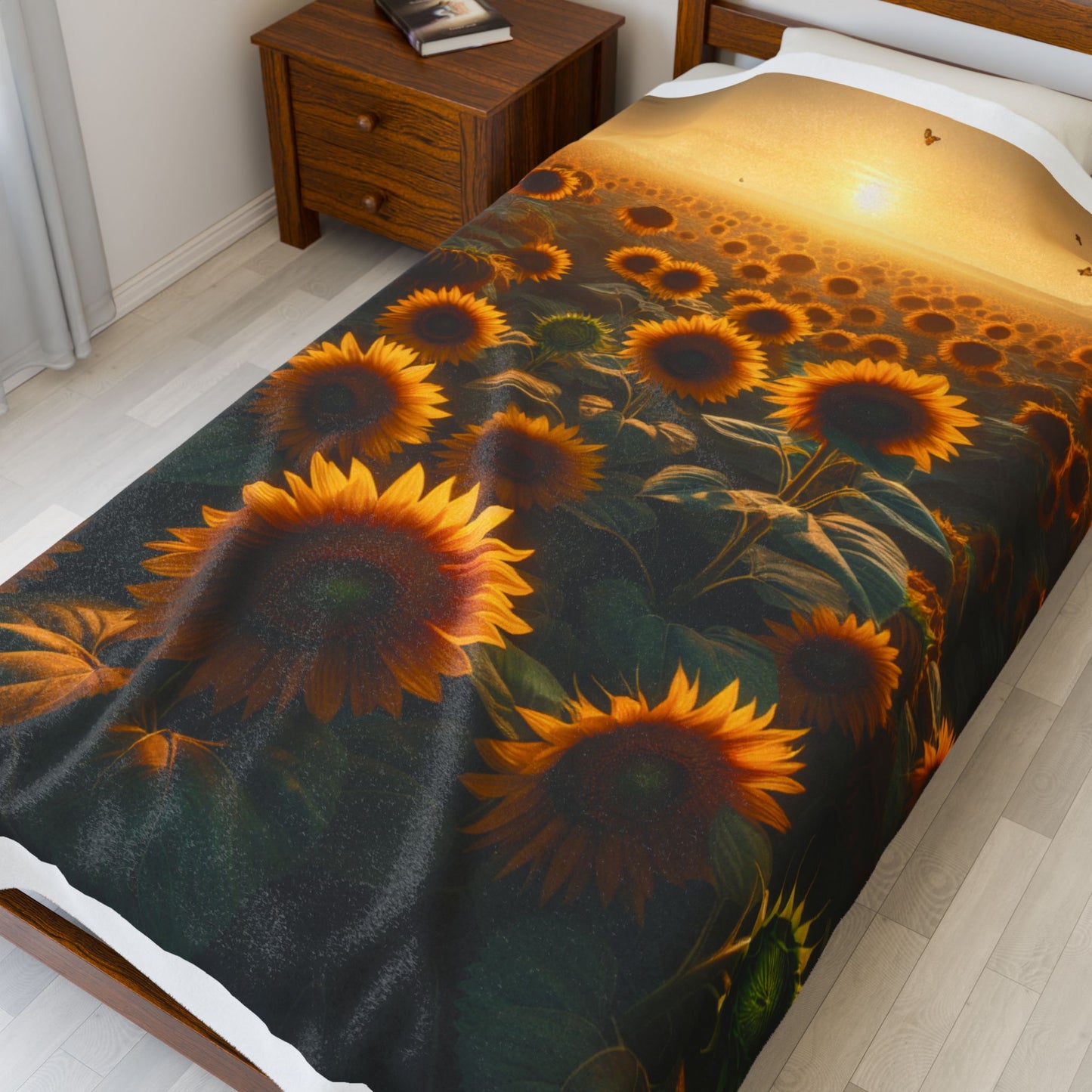 Velveteen Plush Blanket (Sunflowers)