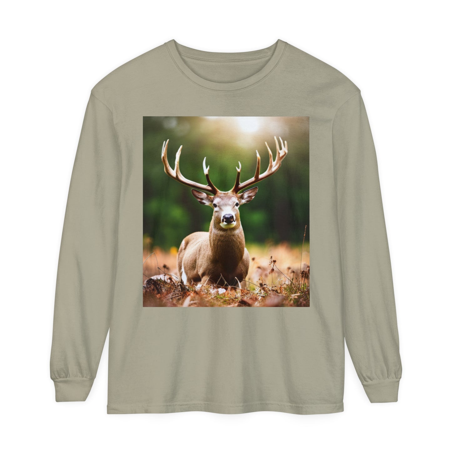 Unisex Garment-dyed Long Sleeve T-Shirt (Deer)