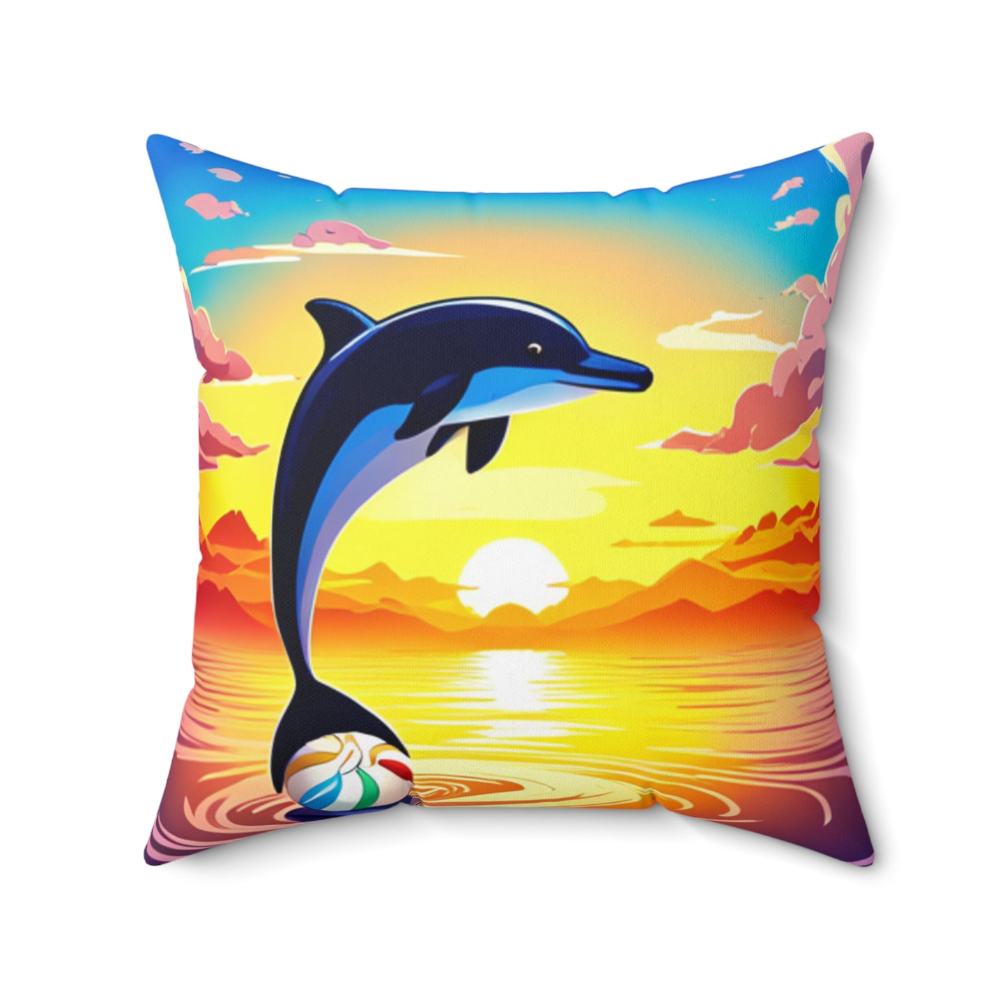 Spun Polyester Square Pillow (Dolphin Beach Ball)
