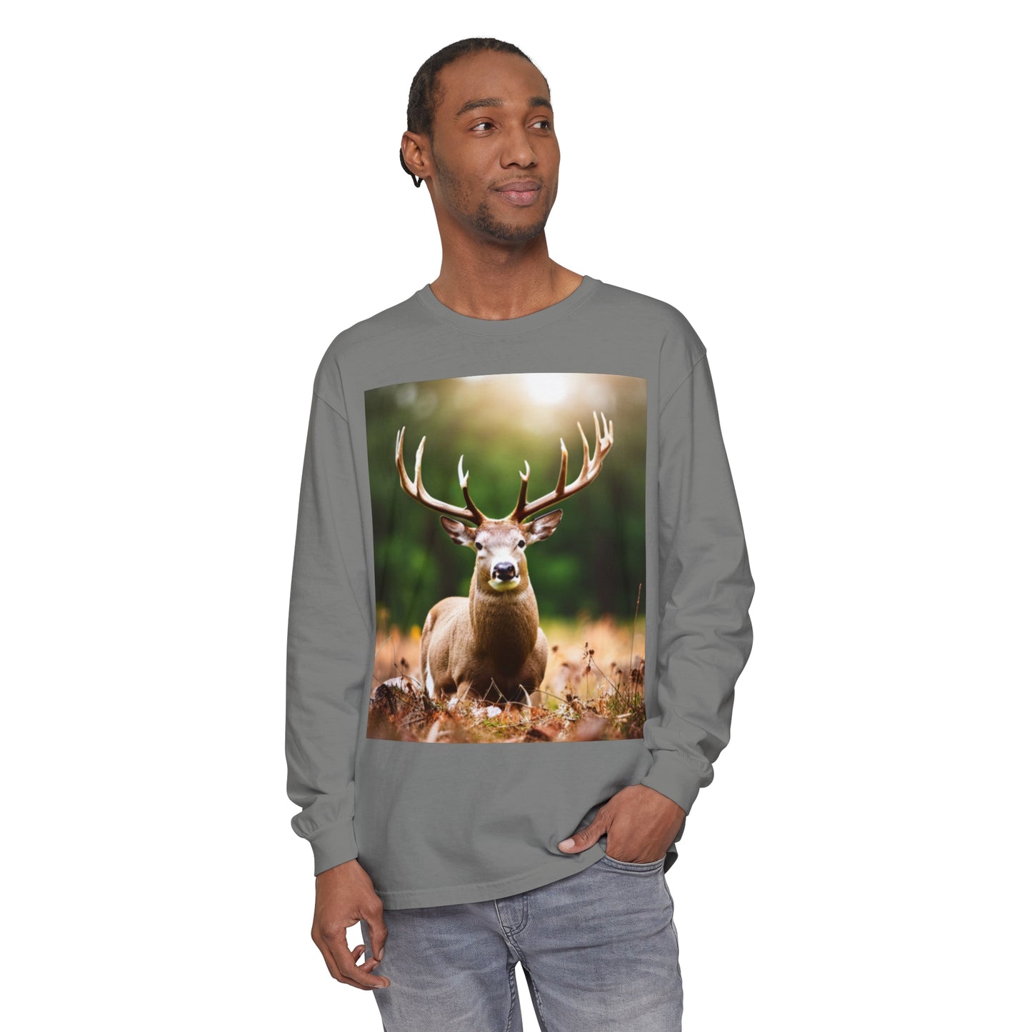 Unisex Garment-dyed Long Sleeve T-Shirt (Deer)