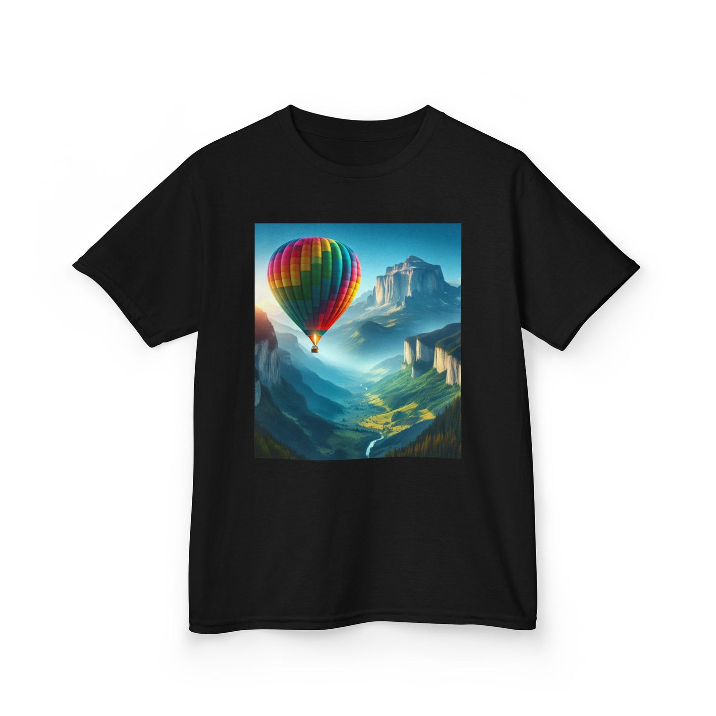 Kids Heavy Cotton™ Tee - Colorful Hot Air Balloon Adventure Tee for Young Explorers