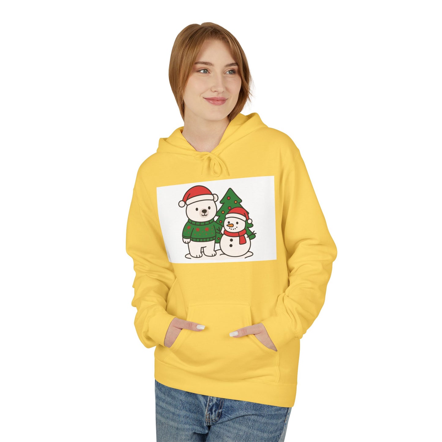 Cute Polar Bear and Snowman Hoodie