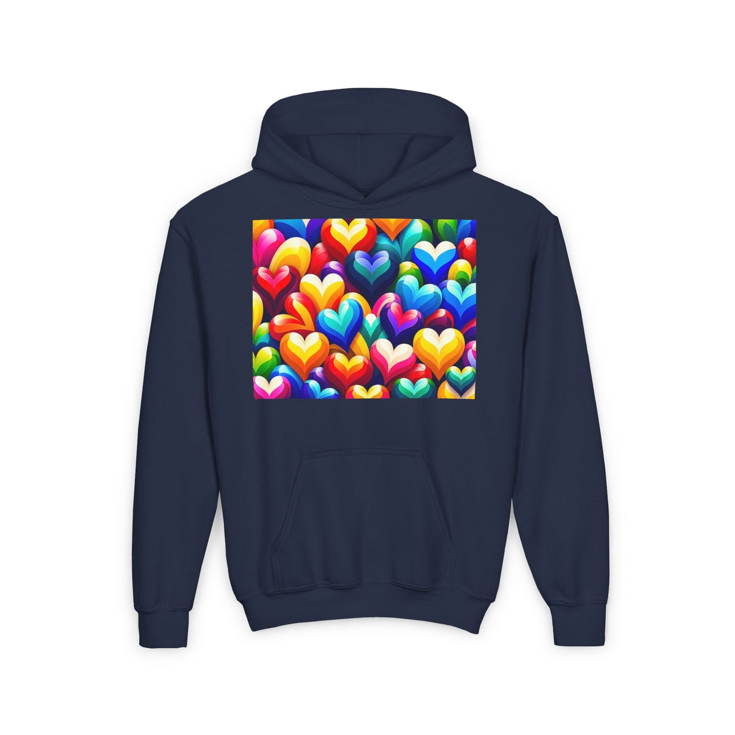 Youth Heavy Blend Hooded Sweatshirt (Colorful Hearts)