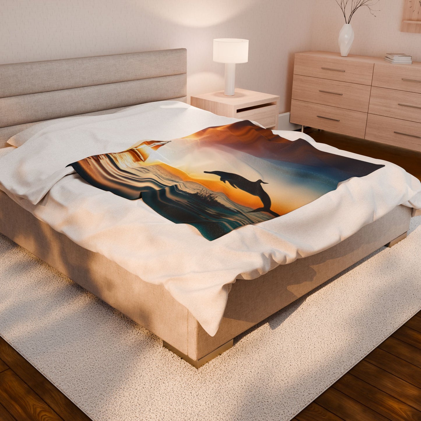 Velveteen Plush Blanket (Dolphin Sailboat)