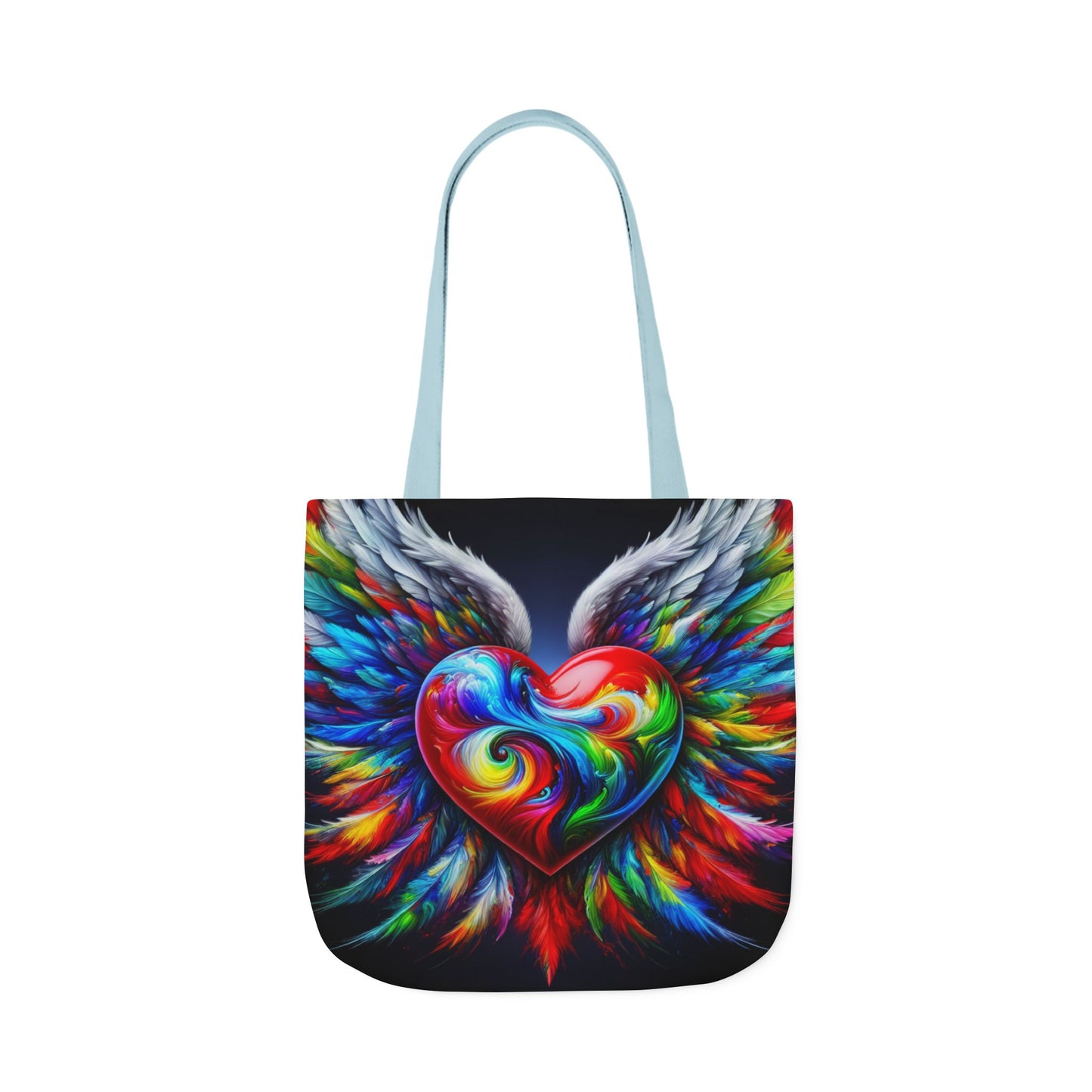 Colorful Heart Wings Canvas Tote Bag - Vibrant 5-Color Straps