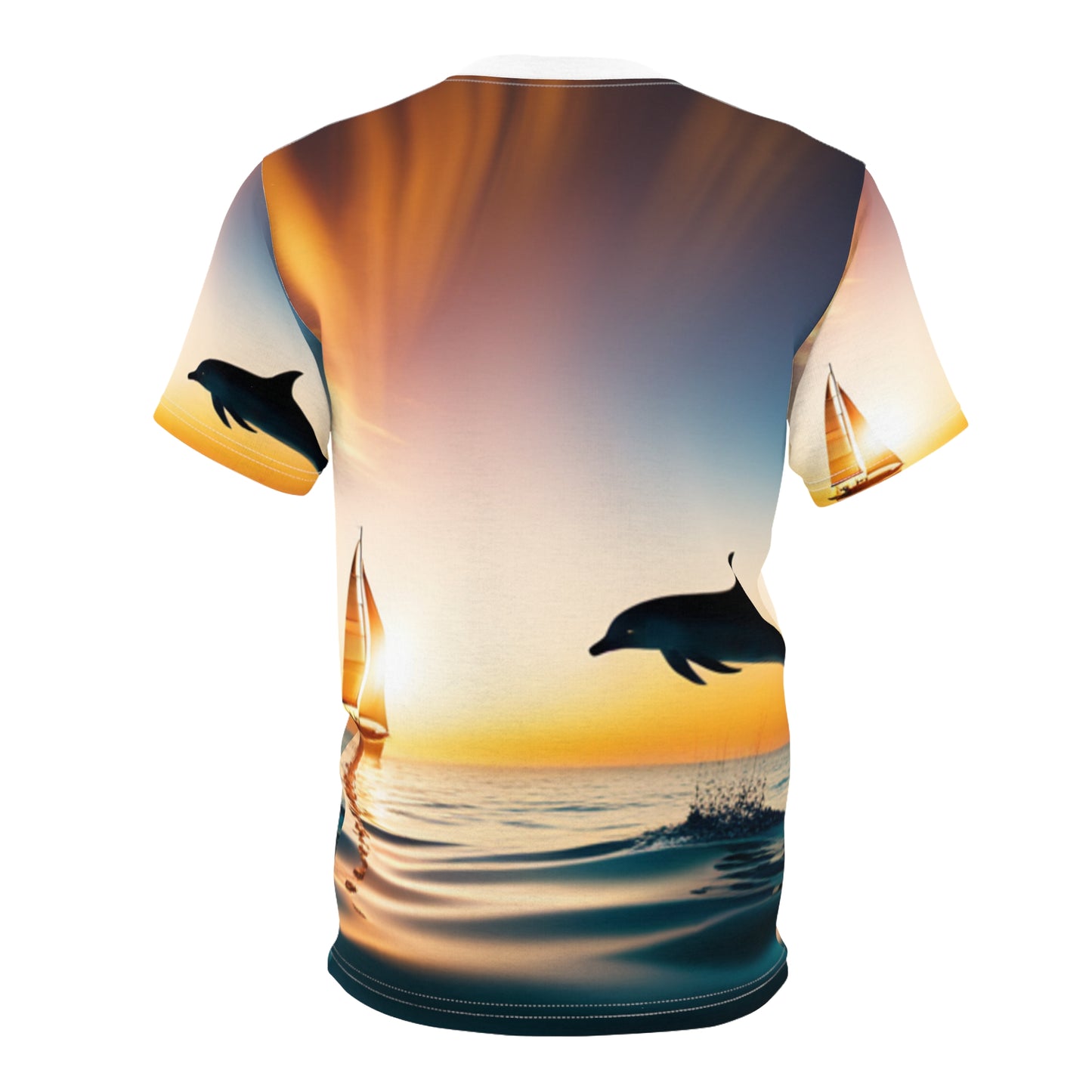 Unisex Cut & Sew Tee (AOP) (Dolphin Sailboat)