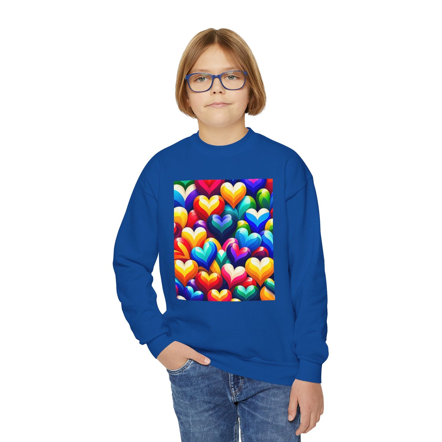 Youth Crewneck Sweatshirt (Colorful Hearts)