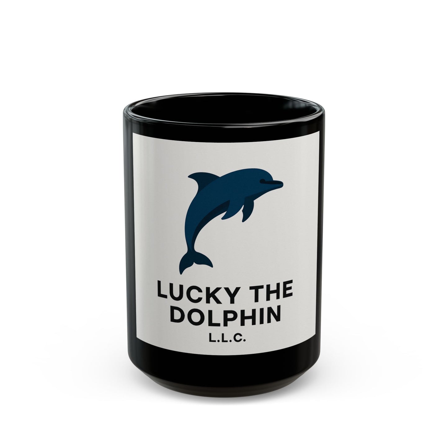Lucky The Dolphin Logo Mug — Black Ceramic Coffee Cup (11oz, 15oz)