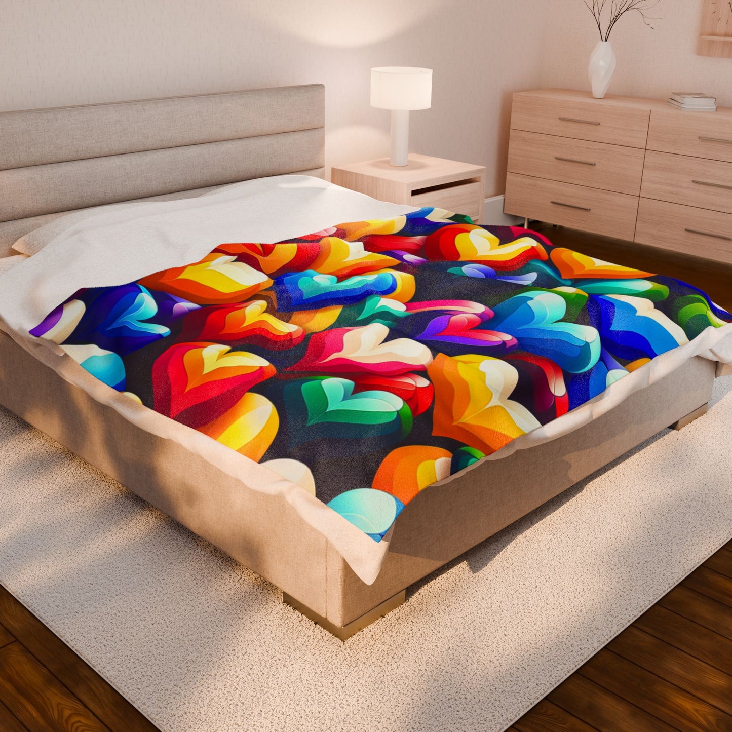 Velveteen Plush Blanket (Colorful Hearts)