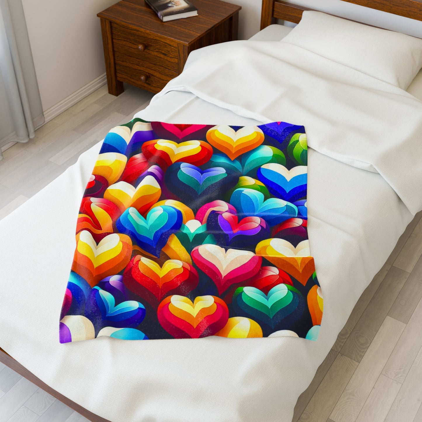 Velveteen Plush Blanket (Colorful Hearts)