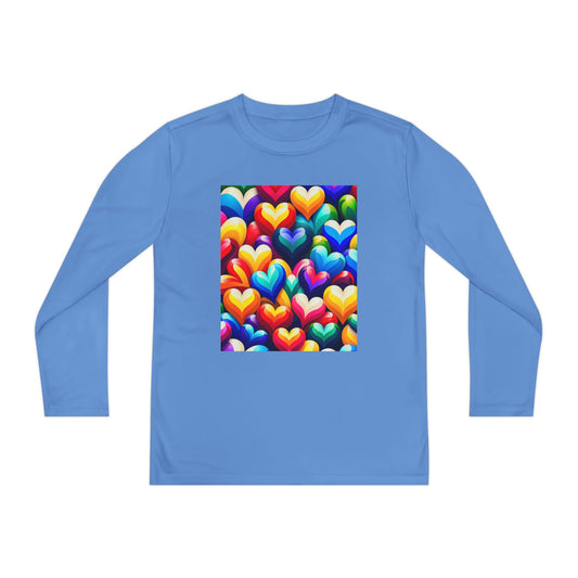 Youth Long Sleeve Competitor Tee (Colorful Hearts)