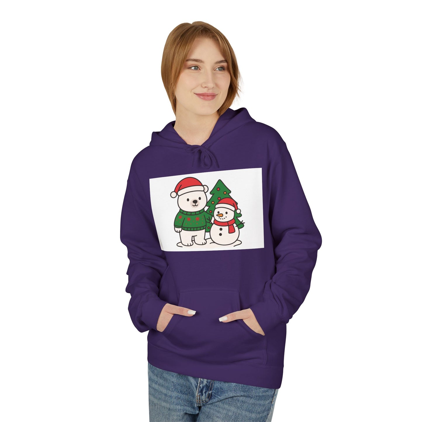 Cute Polar Bear and Snowman Hoodie