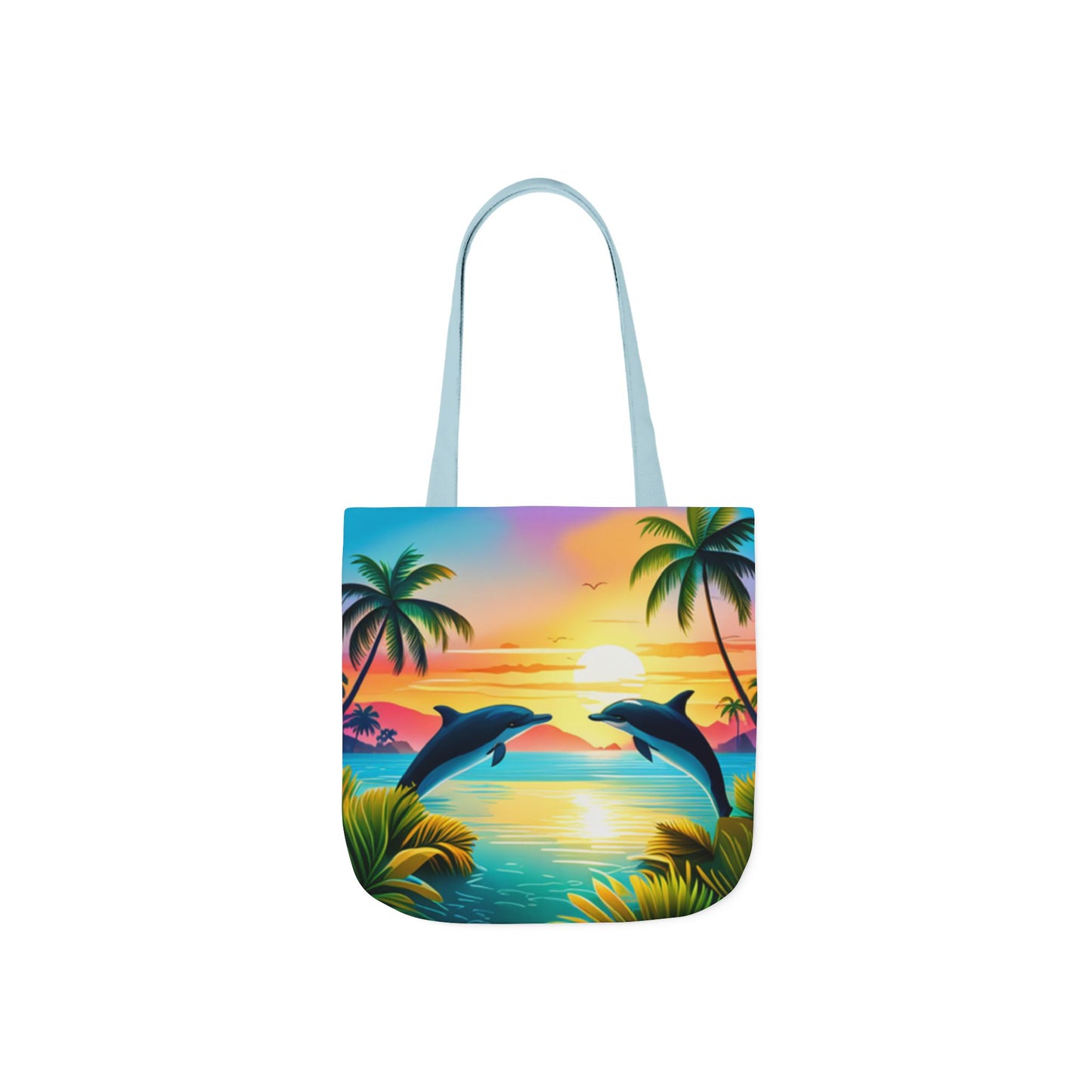 Canvas Tote Bag, 5-Color Straps (Dolphin/Palm Tree)