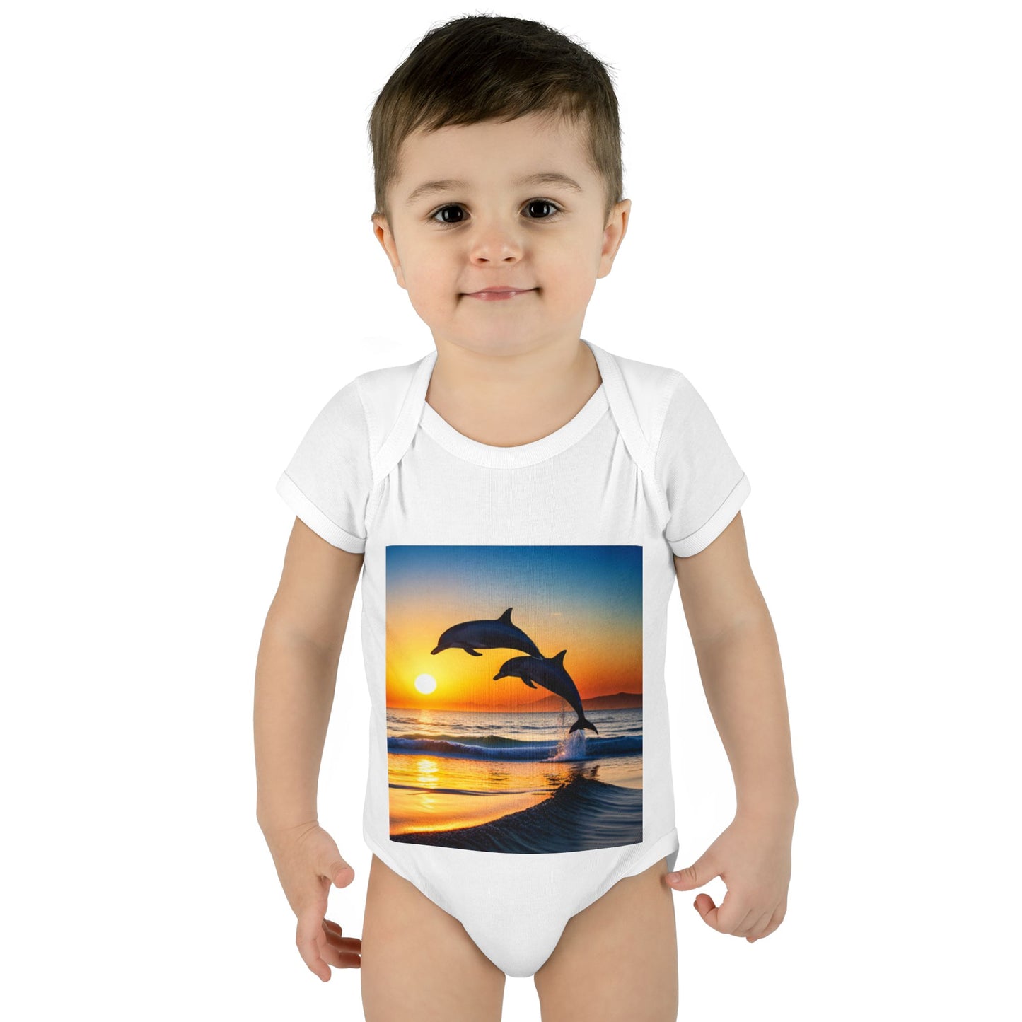 Infant Baby Rib Bodysuit (Dolphins)