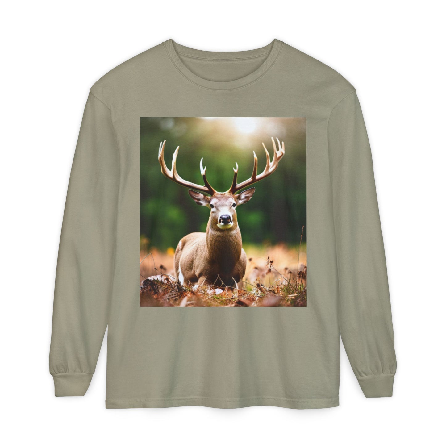 Unisex Garment-dyed Long Sleeve T-Shirt (Deer)