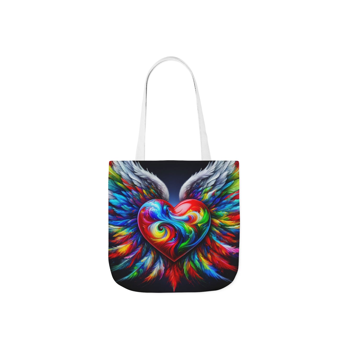 Colorful Heart Wings Canvas Tote Bag - Vibrant 5-Color Straps
