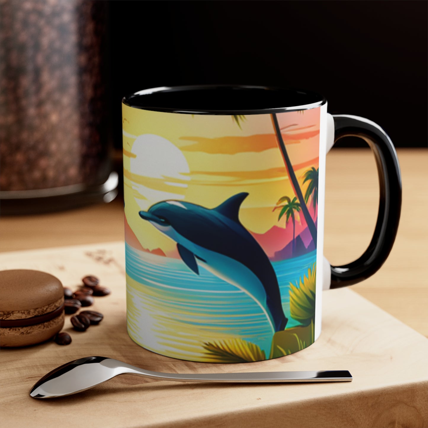 Accent Coffee Mug, 11oz (Dolphin Palm Tree)