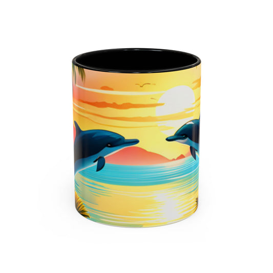 Accent Coffee Mug, 11oz (Dolphin Palm Tree)