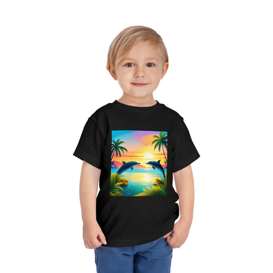 Toddler Short Sleeve Tee (Dolphin Palm Tree)
