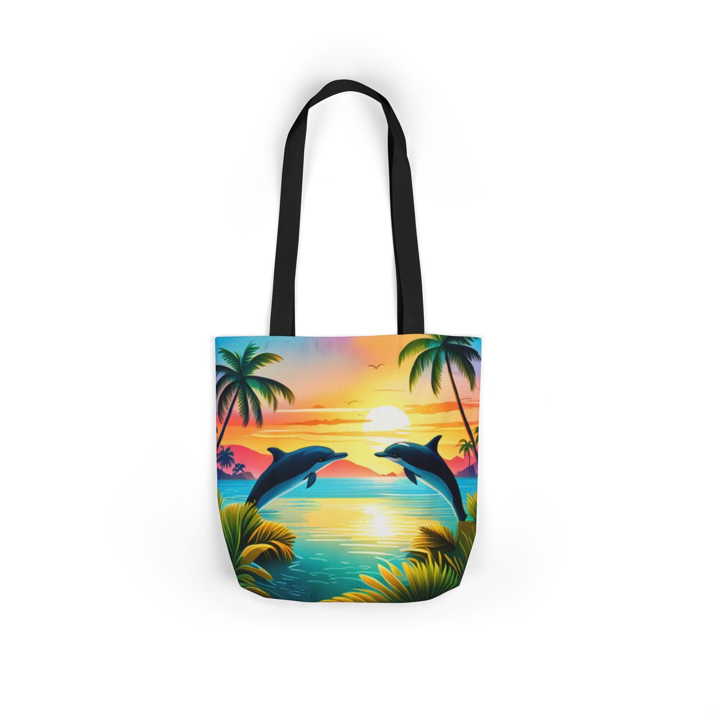Canvas Tote Bag, 5-Color Straps (Dolphin/Palm Tree)