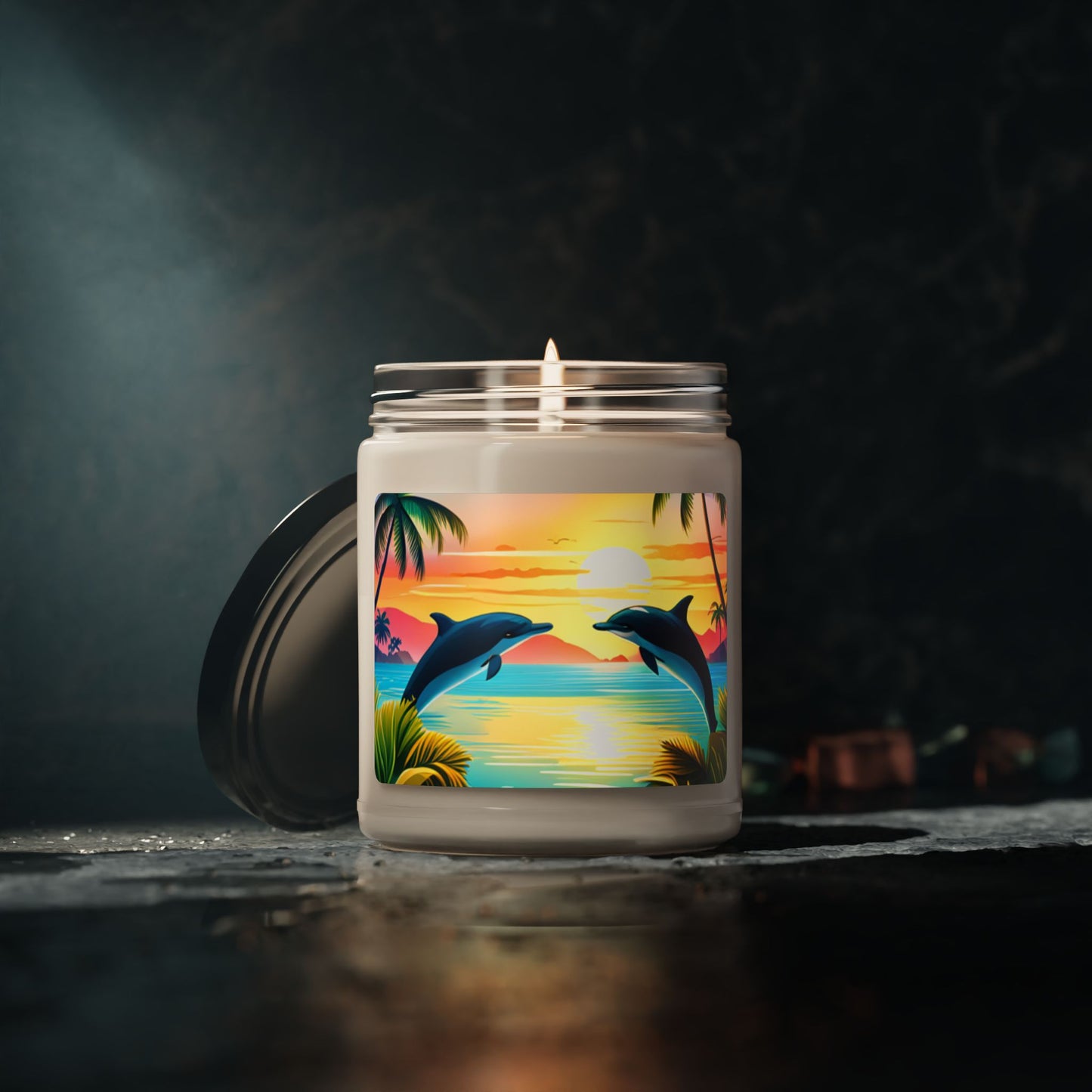 Scented Soy Candle, 9oz (Dolphin Palm Tree)
